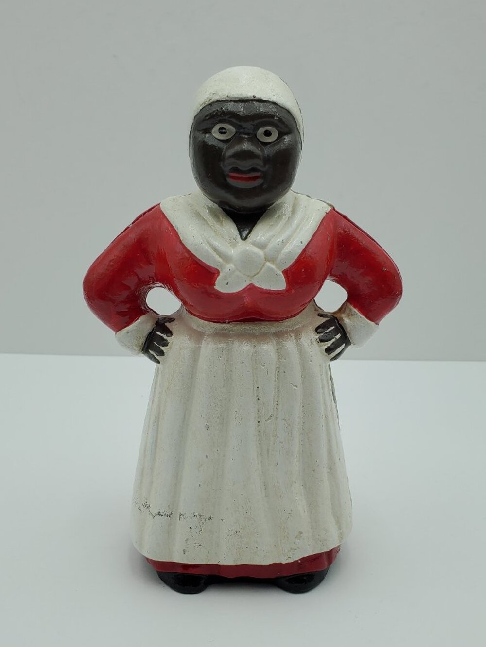 African American Woman 8" Cast Iron Coin Bank Americana Metal Maid Figure
